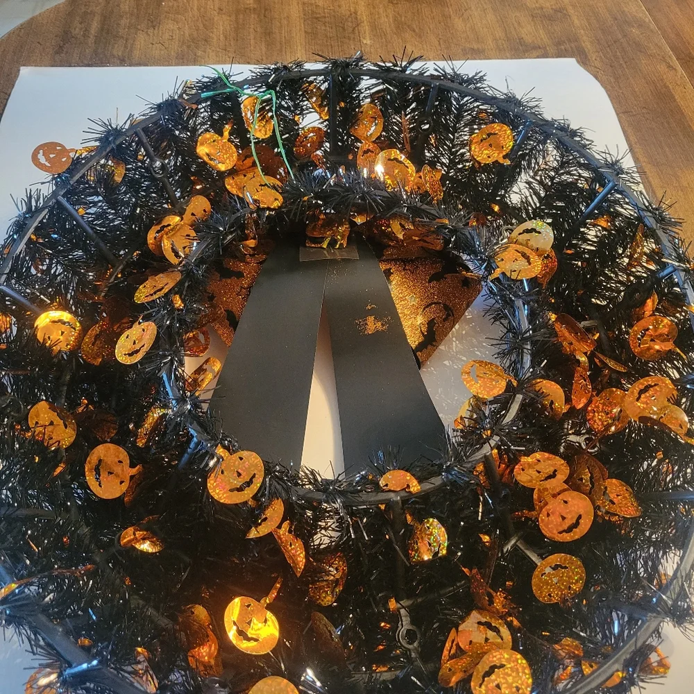 Halloween Black and Orange Wreath with Bow 22